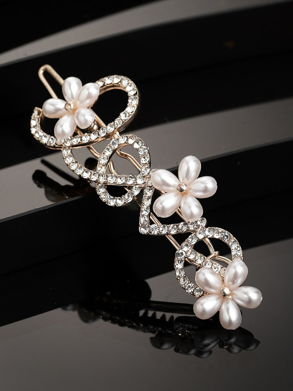 Panash Women Gold-Toned & White Cz-Studded & Beaded Love Hair Pin | Grocsy
