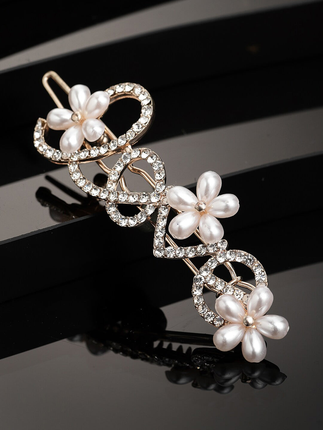 Panash Women Gold-Toned & White Cz-Studded & Beaded Love Hair Pin | Grocsy