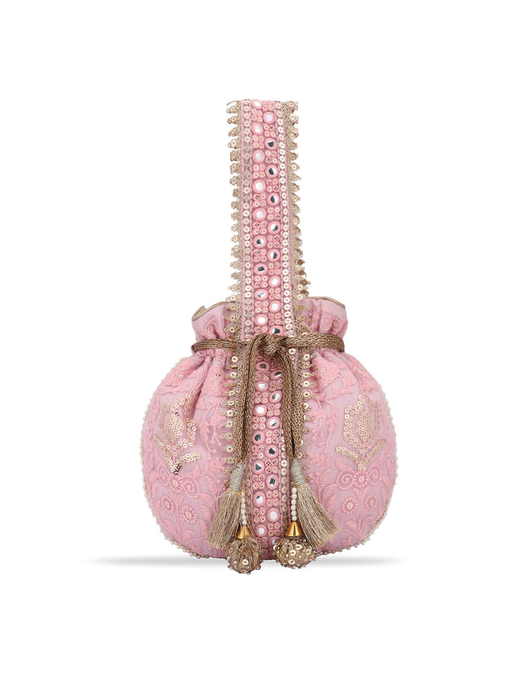 Masq Pink and Gold-Toned Embroidered Potli Clutch