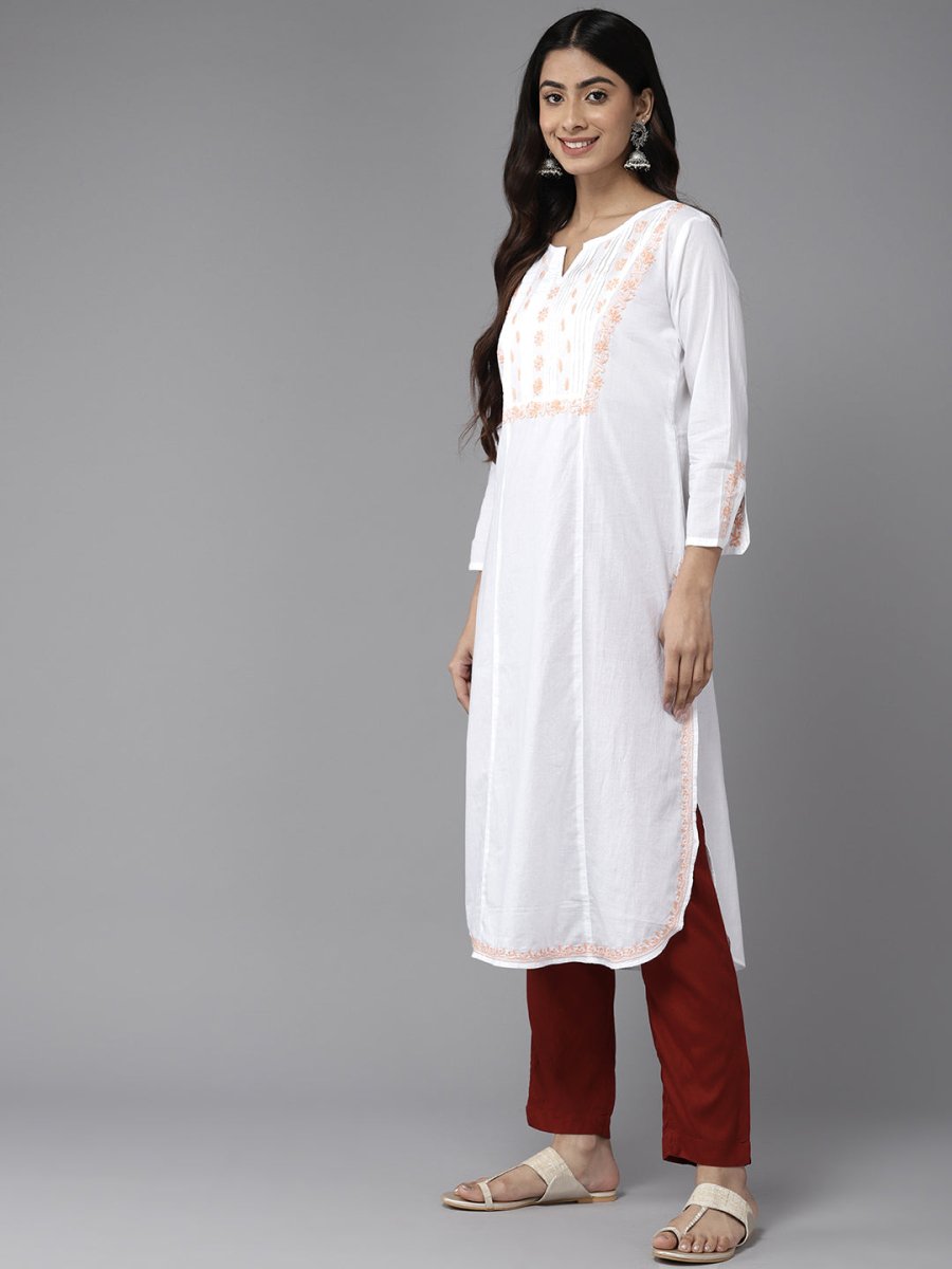 ADA Ethnic Motifs Embroidered Chikankari White Romance Kurta | Grocsy