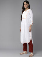 ADA Ethnic Motifs Embroidered Chikankari White Romance Kurta | Grocsy