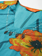 Indo Era Floral Printed Pure Cotton Kurta with Trousers | Grocsy