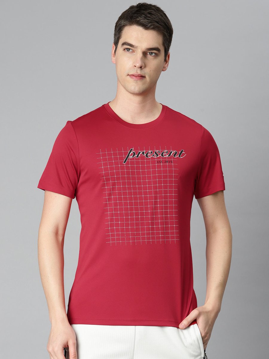 Alcis Men Typography Printed Anti Static Slim Fit Sports T-shirt | Grocsy