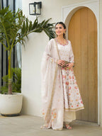 Functional Designer Off white Jam Silk Anarkali suit with Dupatta-Anbazaar | Grocsy
