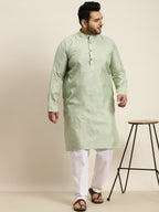 Sojanya Plus Men Green Jacquard Self Design Kurta with Pyjamas | Grocsy
