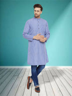 Even Apparels Men's Pure Cotton Blue Striped Kurta | Grocsy