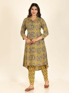 Aramya High Low Rayon Geometric Print Women's Kurta - Yellow | Grocsy