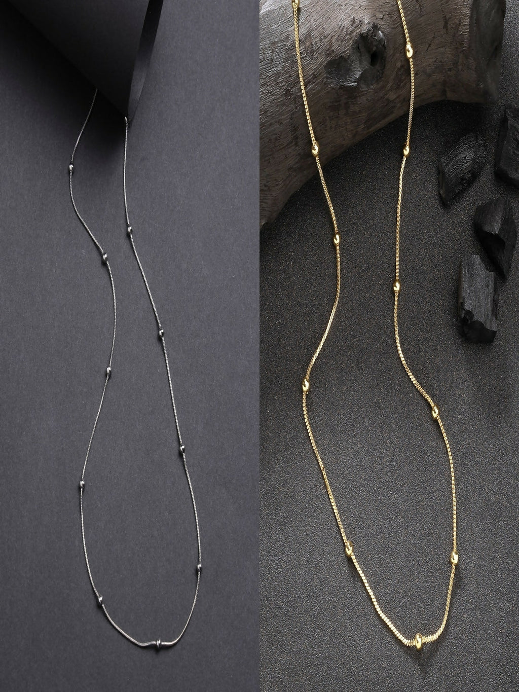 NVR Women's Set of 2 Silver & Gold Rhodium-Plated Minimal Chain | Grocsy