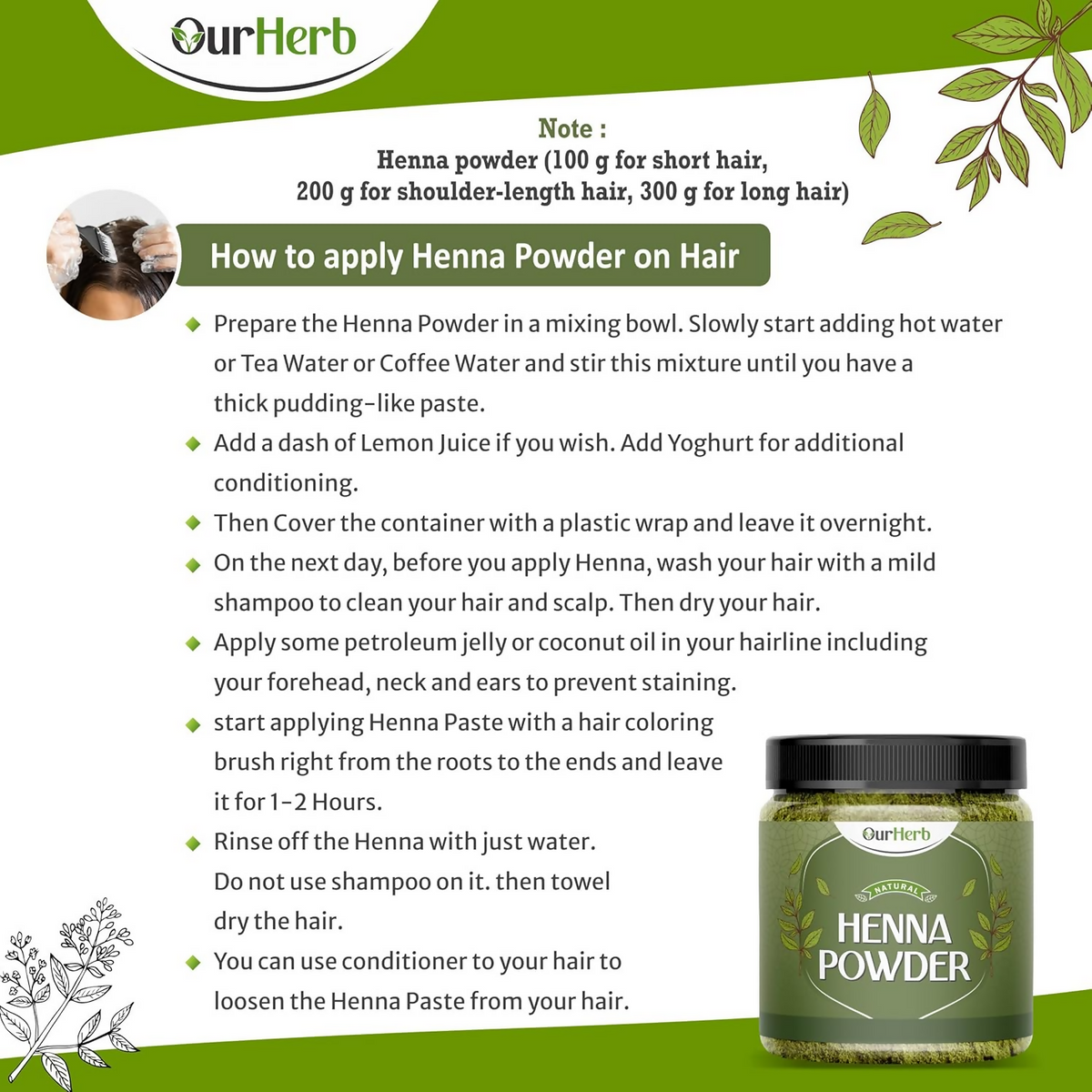 OurHerb Natural Henna Powder Enriched With Precious Herbals For Natural Hair Color | Grocsy
