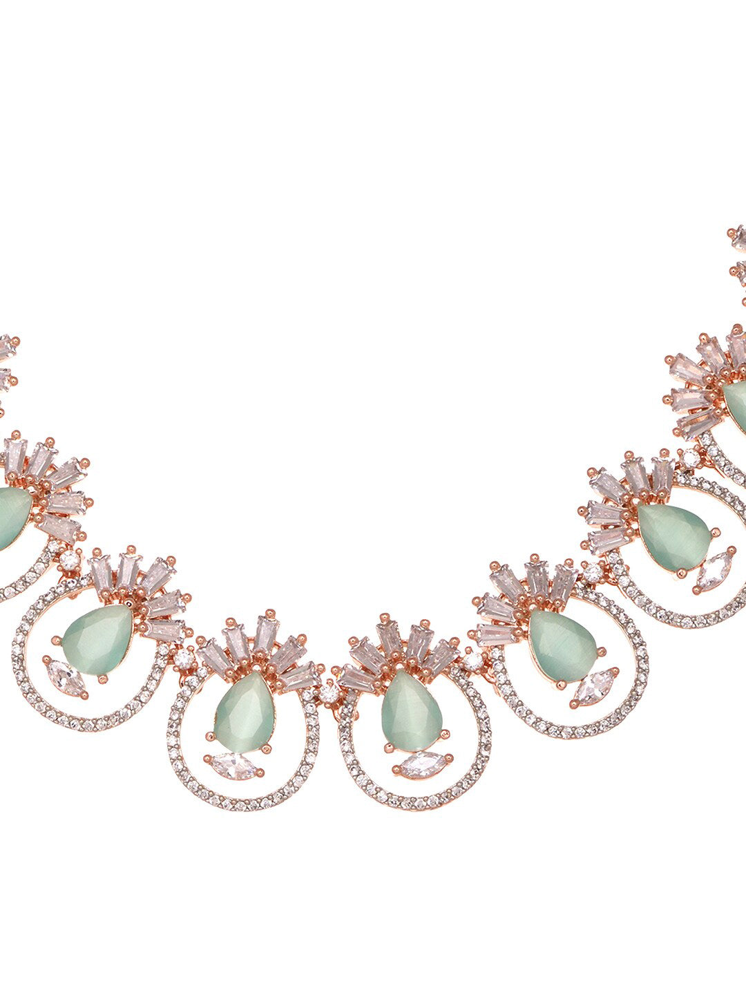 Saraf RS Jewellery Rose Gold-Polished & Sea Green American Diamond Studded Jewellery Set | Grocsy
