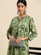 All About You Women Green Ethnic Motifs Printed Kurta with Trousers | Grocsy