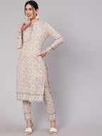 Aks Floral Printed Pure Cotton Kurta With Trousers | Grocsy