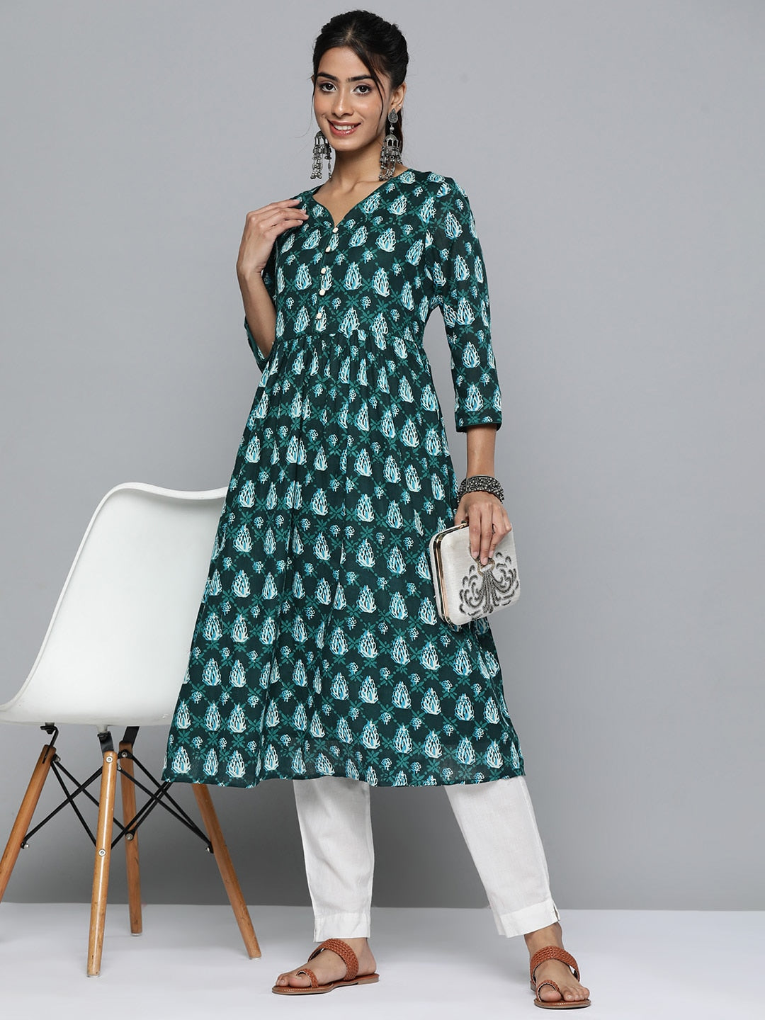 HERE&NOW Floral Printed Pure Cotton Kurta | Grocsy