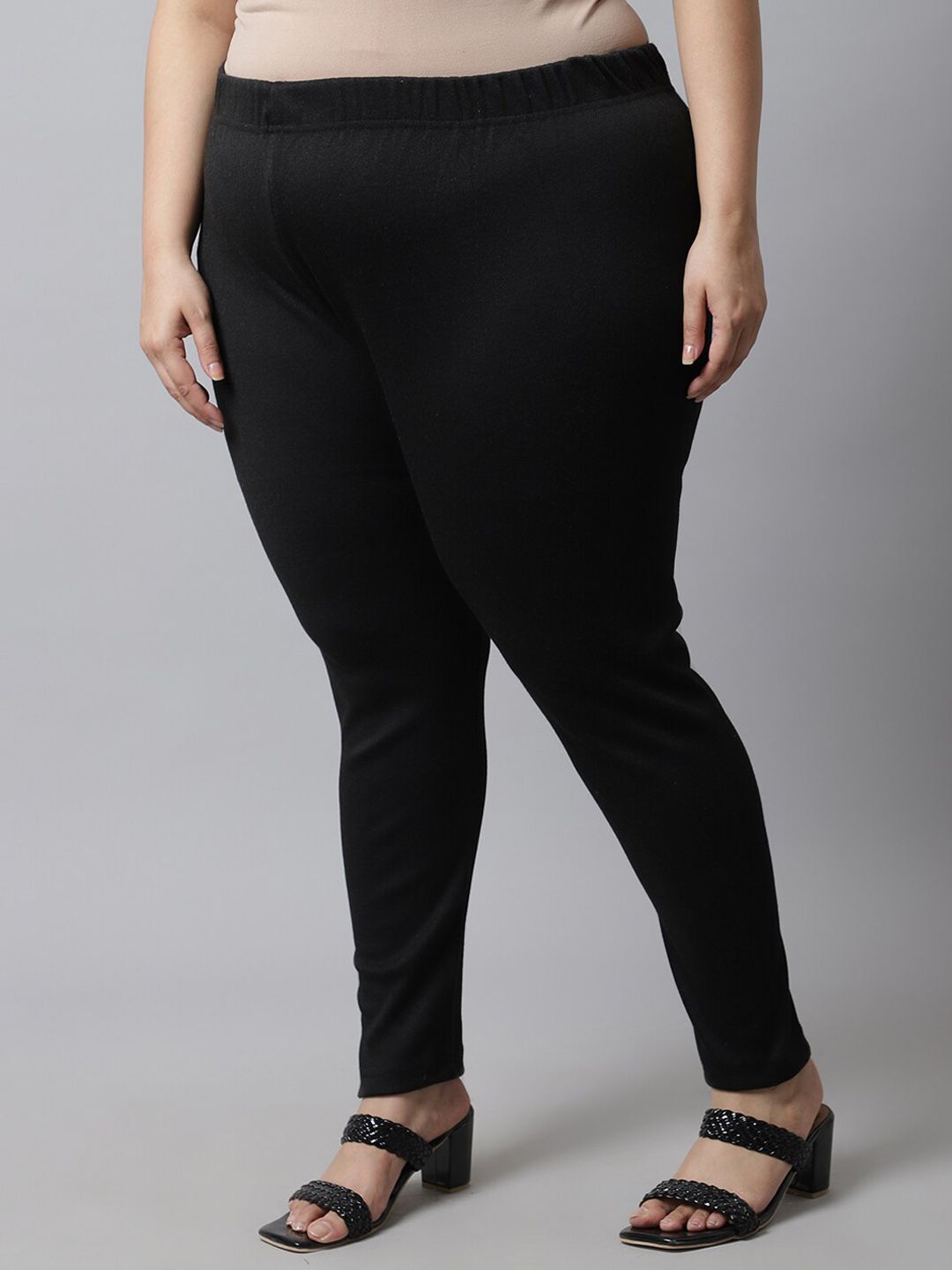 TAG 7 Women Plus size Black Solid Ankle-length Leggings | Grocsy