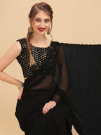 Sangria Black Embellished Sequinned Pure Georgette Saree | Grocsy