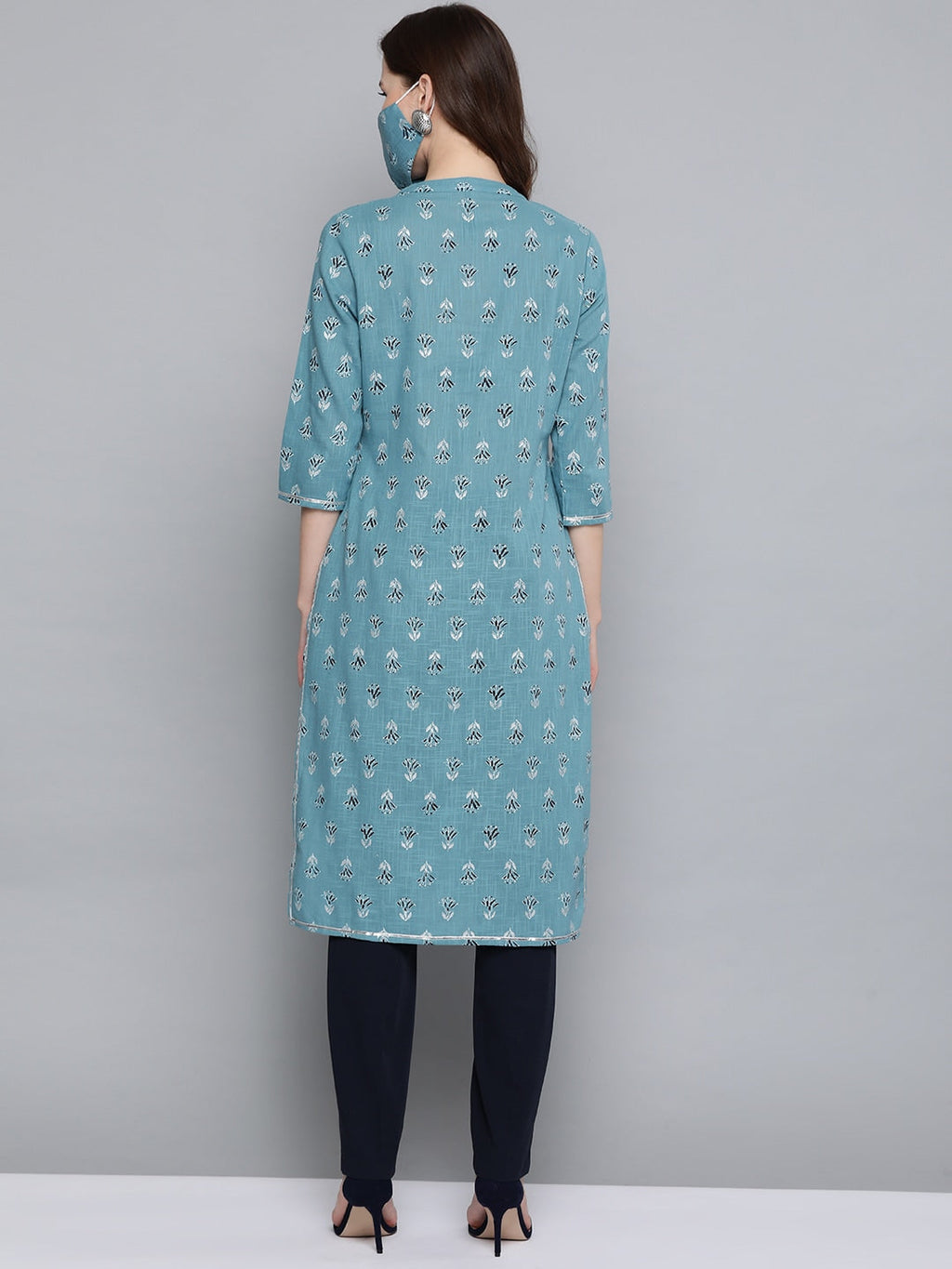 HERE&NOW Women Blue White Printed Straight Kurta | Grocsy