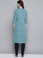 HERE&NOW Women Blue White Printed Straight Kurta | Grocsy
