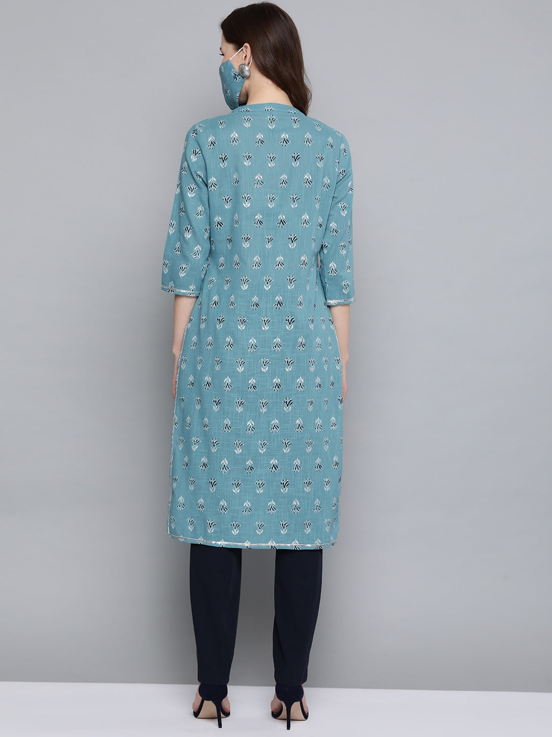 HERE&NOW Women Blue White Printed Straight Kurta | Grocsy