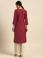 Sangria Women Red Yoke Design Sequined Kurta | Grocsy