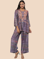 HOUSE OF KARI Floral Embroidered Regular Chikankari Straight Kurta with Palazzos | Grocsy