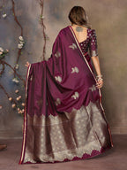 Joban Fashion Maroon Floral Motifs Banarasi Silk Sarees | Grocsy