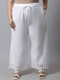 TAG 7 Women Plus Size White Solid Linen Ethnic Palazzos | Grocsy