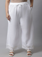 TAG 7 Women Plus Size White Solid Linen Ethnic Palazzos | Grocsy