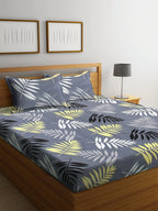 Home Sizzler Grey Printed 144 TC 1 Queen Bedsheet with 2 Pillow Covers | Grocsy