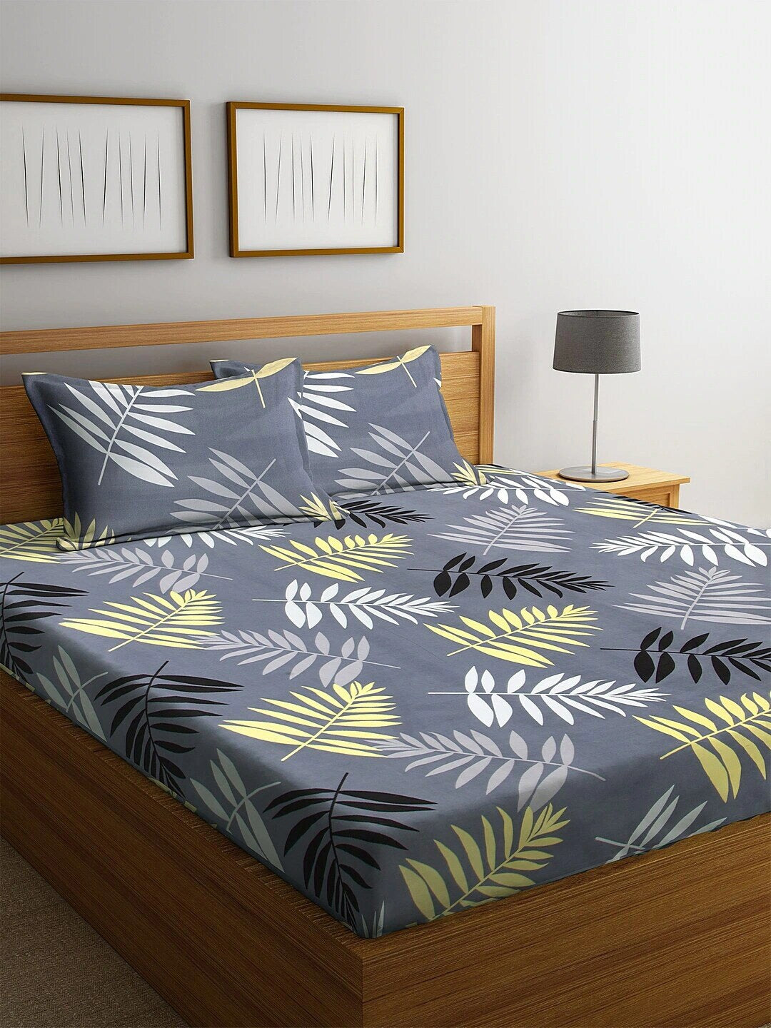 Home Sizzler Grey Printed 144 TC 1 Queen Bedsheet with 2 Pillow Covers | Grocsy