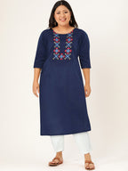 HERE&NOW Yoke Design Thread Work Cotton Kurta | Grocsy