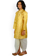 Sethukrishna Boys Gold-Toned & White Ethnic Motifs Printed Kurta with Dhoti Pants | Grocsy