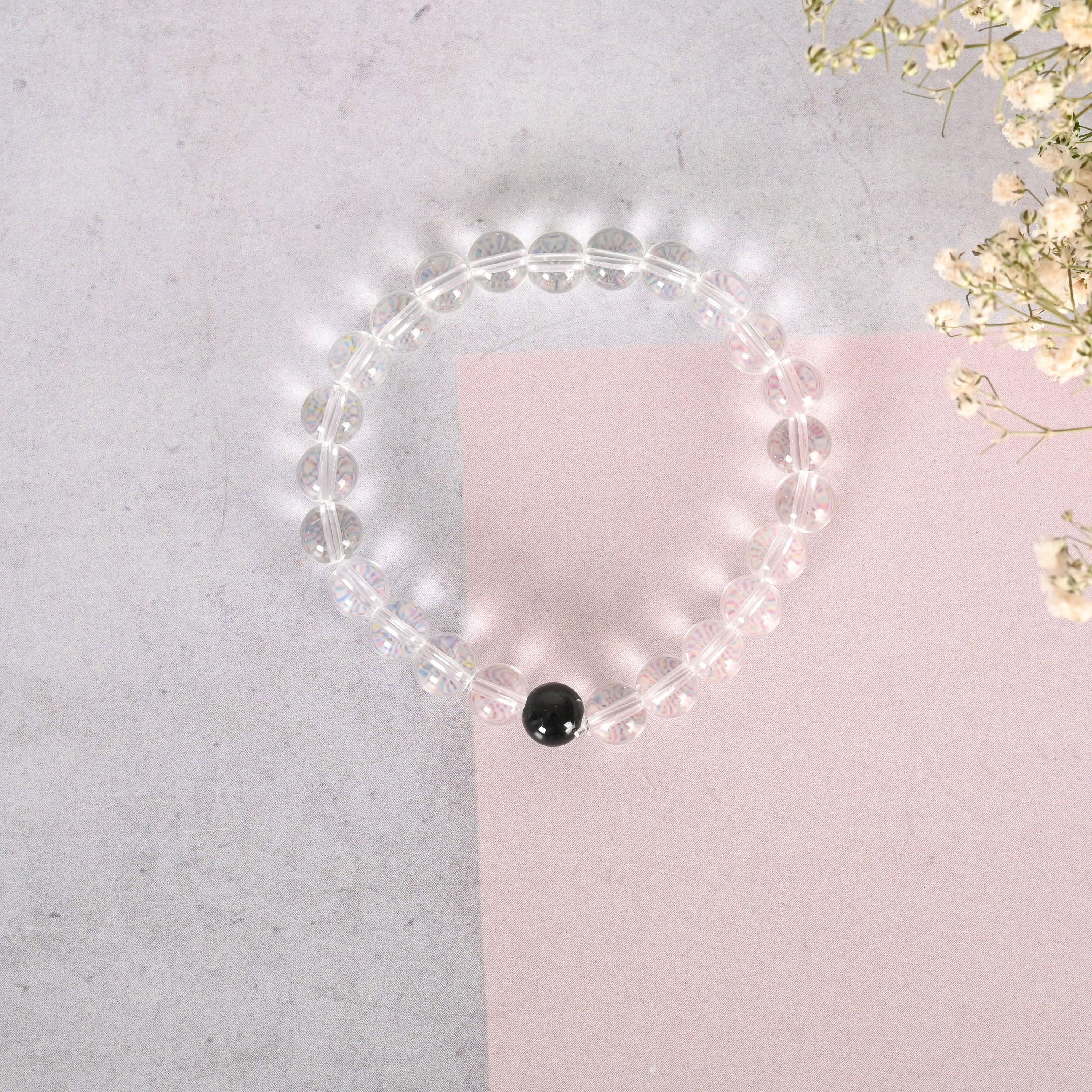NVR Men & Women Transparent Beaded Elasticated Bracelet | Grocsy