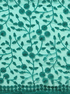 Sea Green Woven Design Net Saree with Blouse Piece - Kalamkari | Grocsy