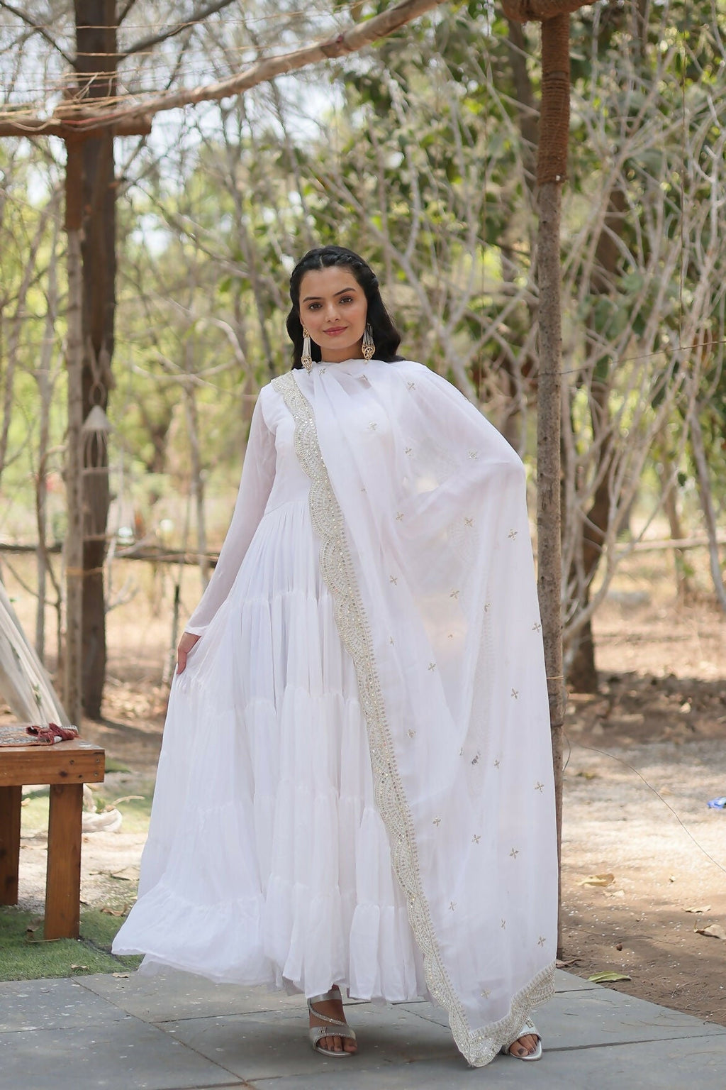 Joban Fashion White Georgette Sequence Embroidery Work Kurta Set | Grocsy