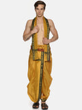 Sethukrishna Men Mustard Yellow Solid Readymade Dhoti Pants With Angavastram | Grocsy