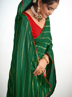 Sangria Striped Gotta Patti Saree | Grocsy