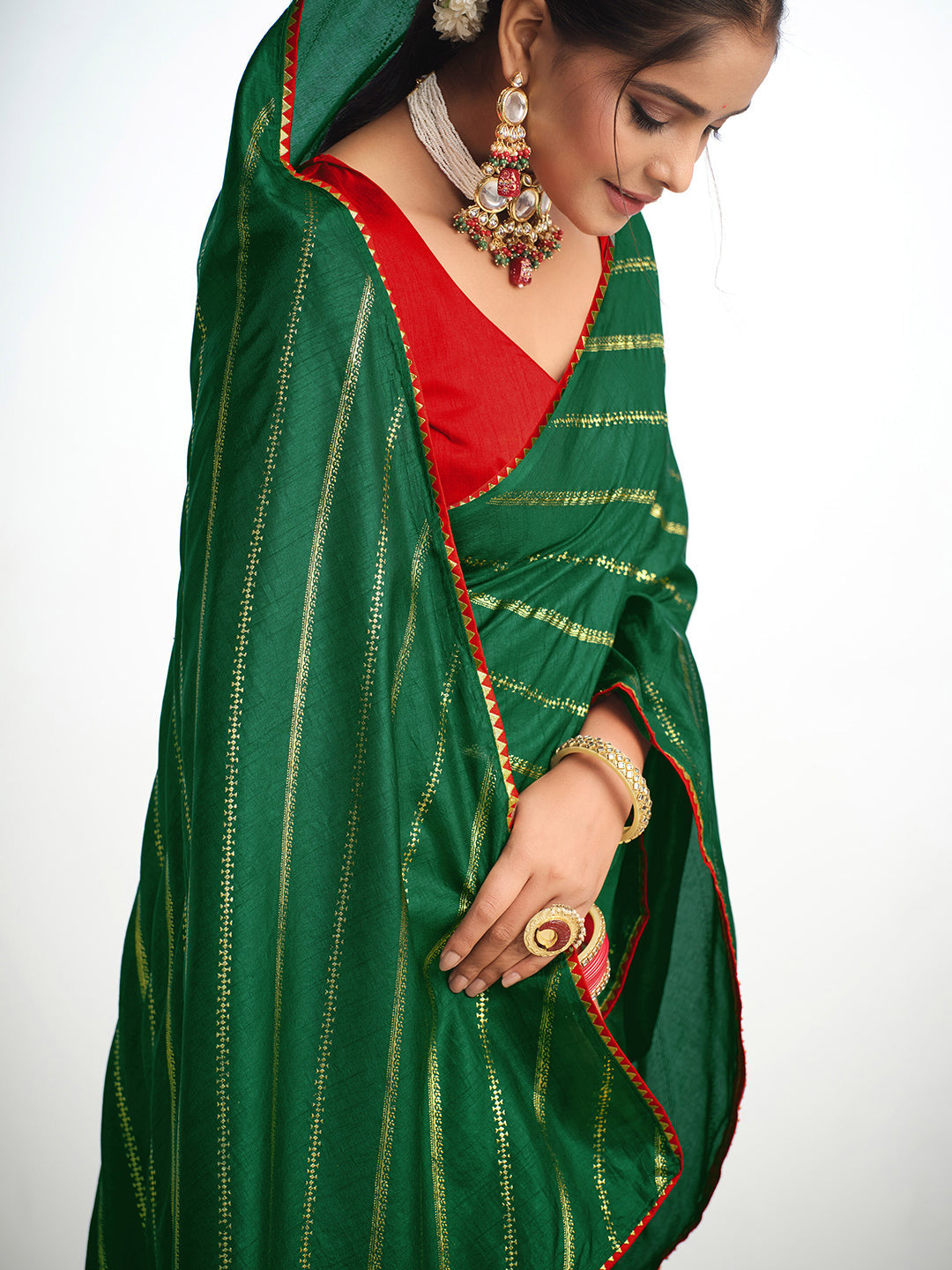 Sangria Striped Gotta Patti Saree | Grocsy