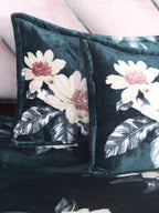 Cloth Fusion Green & White Floral Velvet Warm 104 TC King Bedsheet With 2 Pillow Covers | Grocsy