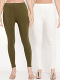 TAG 7 Women Pack Of 2 Solid Ankle-Length Comfort Fit Leggings | Grocsy
