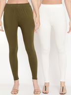 TAG 7 Women Pack Of 2 Solid Ankle-Length Comfort Fit Leggings | Grocsy