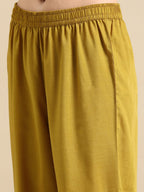 All About You Women Mustard Yellow Floral Embroidered Thread Work Kurta with Trousers | Grocsy