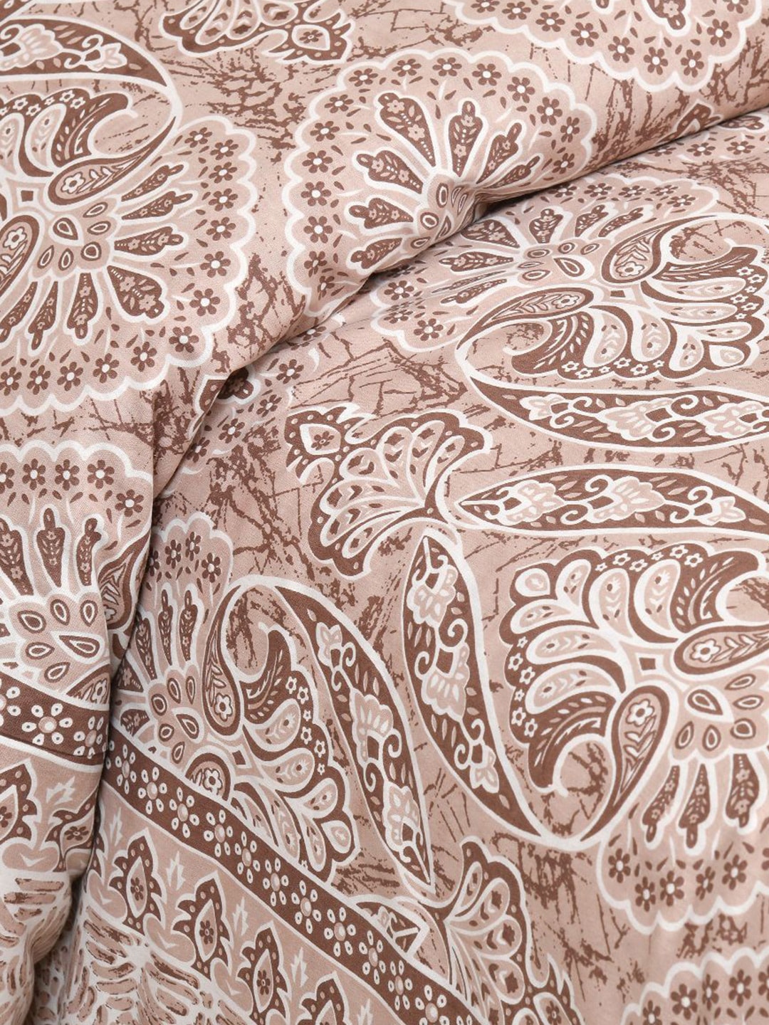 Lali Prints Brown & White Ethnic Motifs Cotton 180 TC King Bedsheet with 2 Pillow Covers | Grocsy