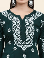 HOUSE OF KARI Floral Embroidered Chikankari Pure Cotton Straight Kurta With Palazzo | Grocsy