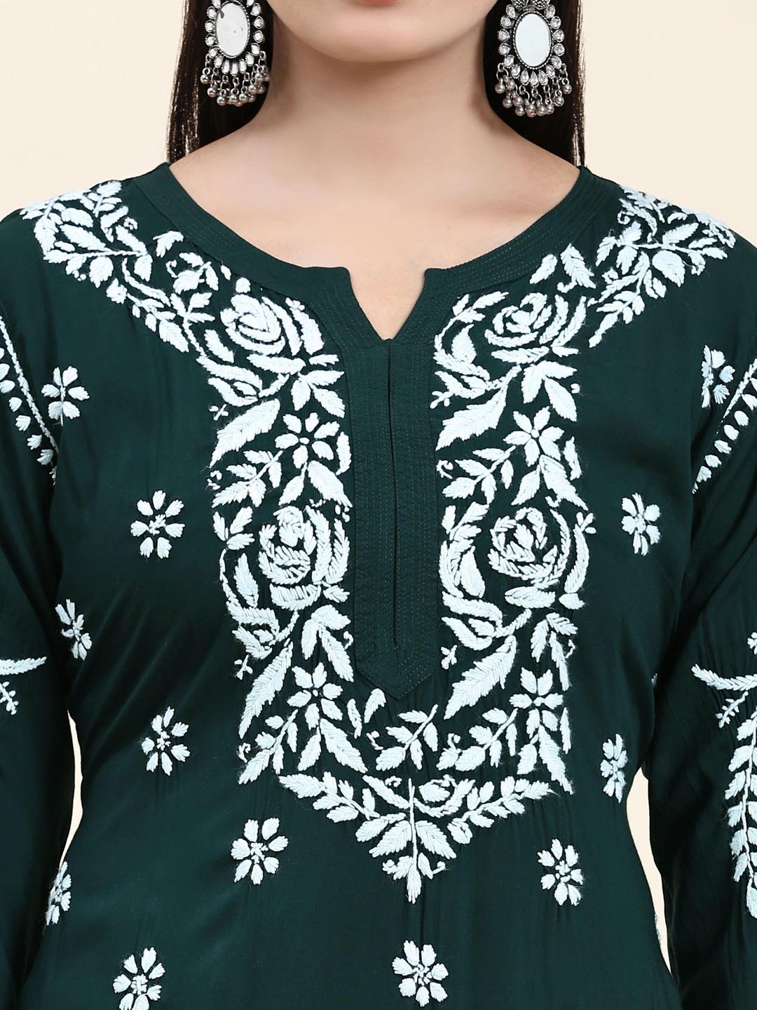 HOUSE OF KARI Floral Embroidered Chikankari Pure Cotton Straight Kurta With Palazzo | Grocsy