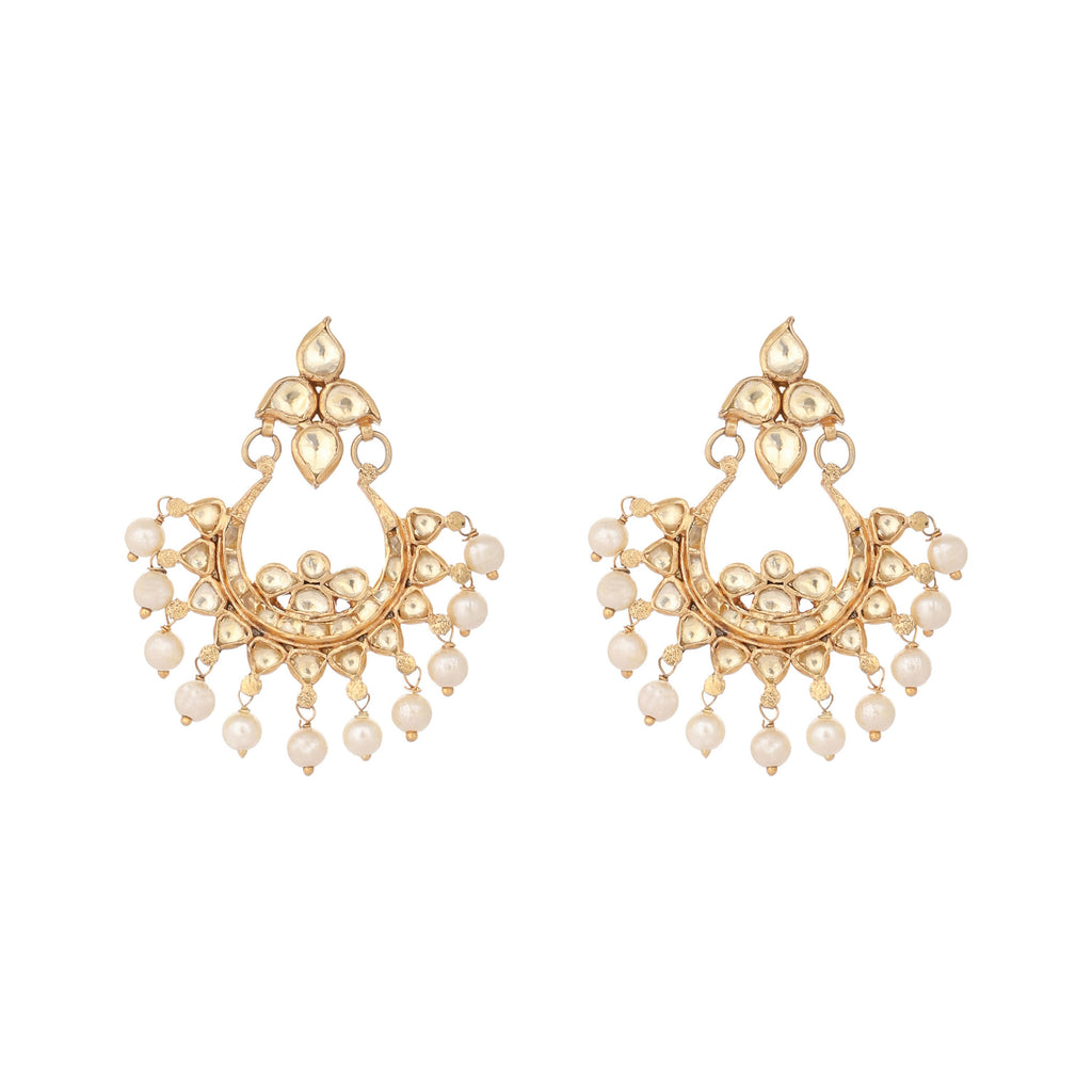 Nuyug 18k Gold-Plated American Diamonds Studded Contemporary Shaped Dangler Earrings | Grocsy