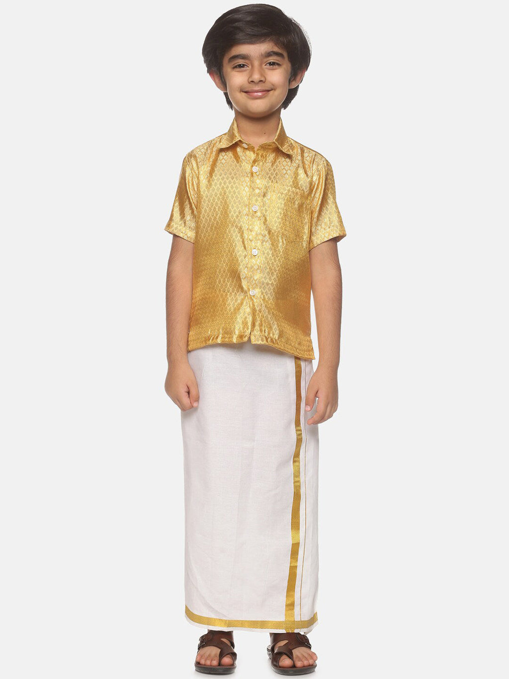Sethukrishna Boys Golden & White Shirt with Dhoti | Grocsy