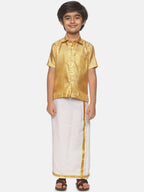 Sethukrishna Boys Golden & White Shirt with Dhoti | Grocsy