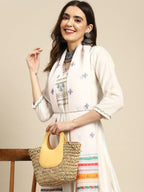 Sangria Ethnic Motifs Yoke Design Regular Thread Work Kurta with Trousers & With Dupatta | Grocsy