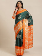 Saree Mall Green & Beige Printed Saree | Grocsy