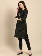 All About You Women Black & Green Printed Kurta with Trousers | Grocsy